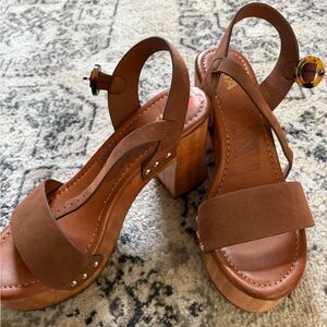 Brown Suede Block Heel Platform Sandals
